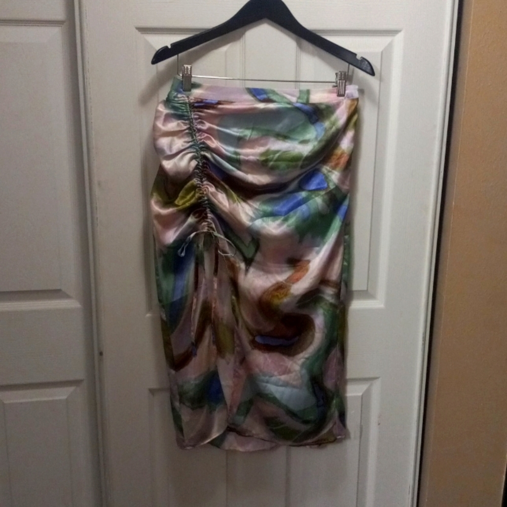 Silky Vibrant Future Collective Pencil Cinched Slit Skirt Unique Plus Size